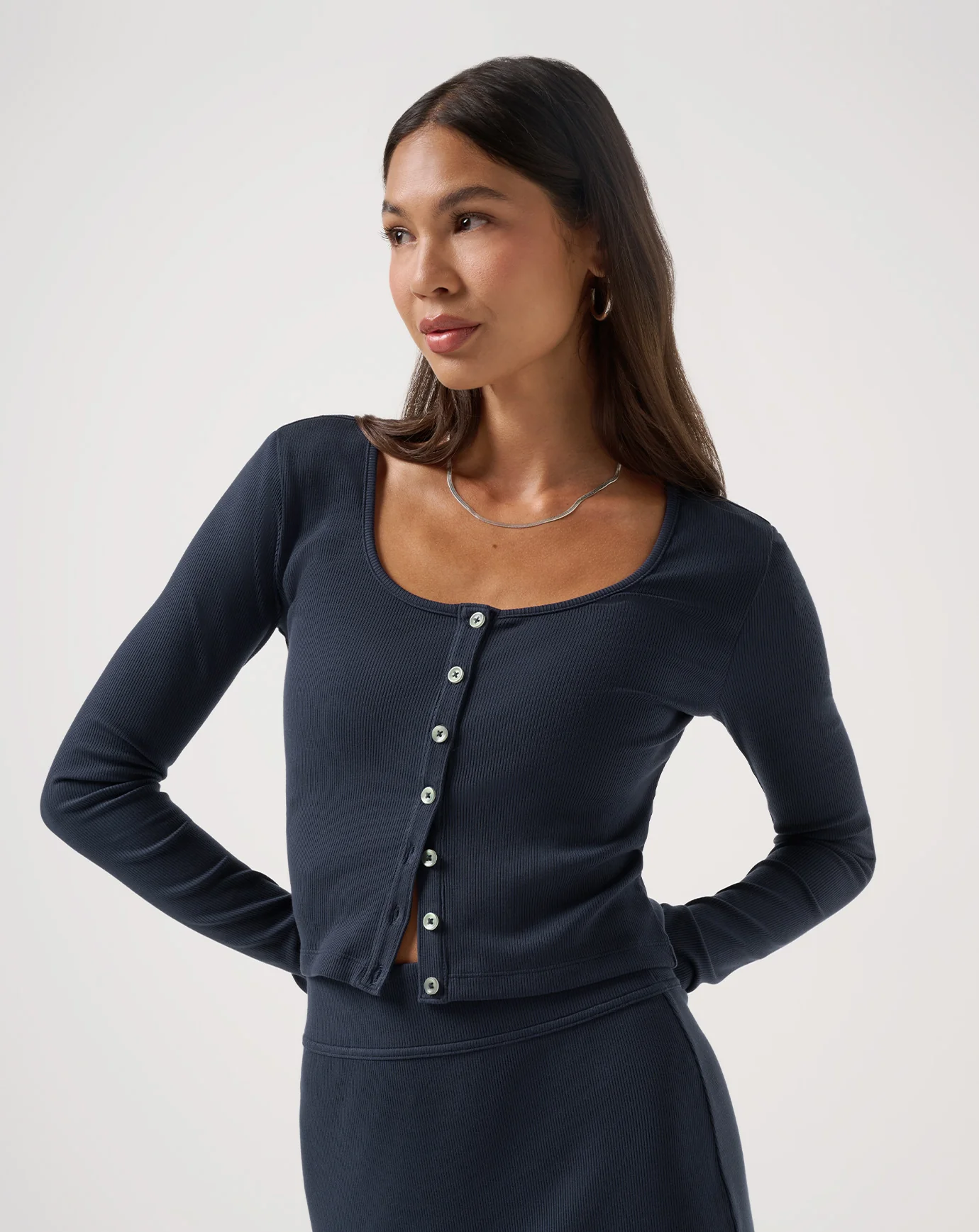 Cloud Rib Long Sleeve Button Top - Image 4