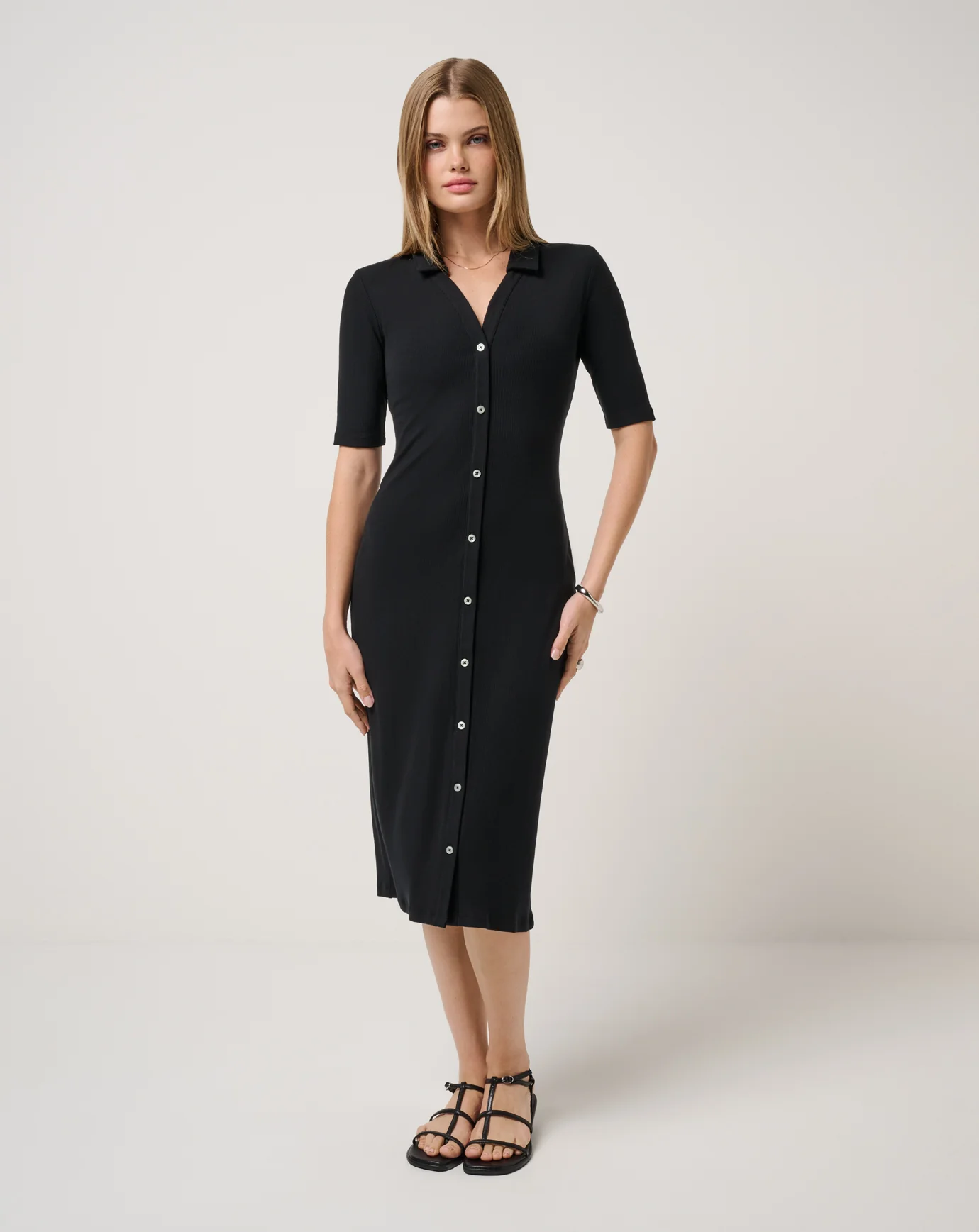 Cloud Rib Polo Midi Dress